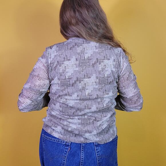 Y2k Axcess Brown and Tan Long Sleeve V-Neck Top, L - Picture 5 of 6